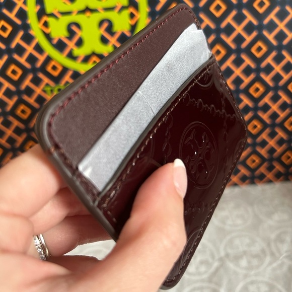 Tory Burch T Monogram Embossed Patent Leather Card Case Wallet Albarossa - Picture 7 of 8